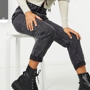 Bershka organic cotton mom jeans in washed black